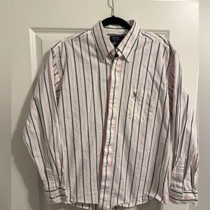 Polo Ralph Lauren Striped Oxford Shirt Mens XL Pink Navy Blue Pony Preppy 90s